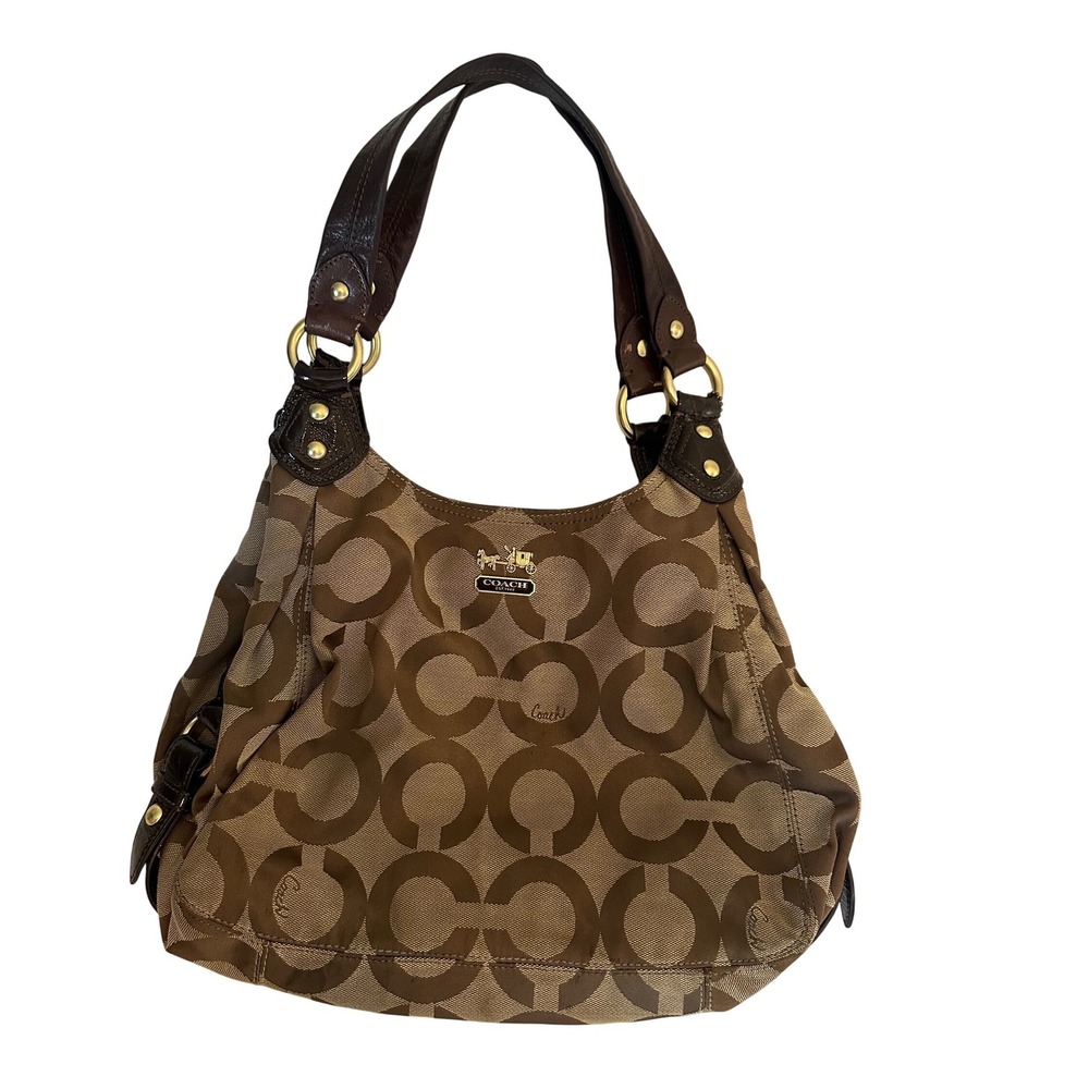 Coach Parker Op Art Shoulder Bag‎ Brown Khaki Canvas Hobo 15097
